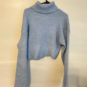 Blue Cropped Turtleneck Sweater